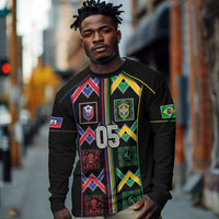 Custom Brazil And Haiti Football Long Sleeve Shirt Mix Brazilian Haitian Roots