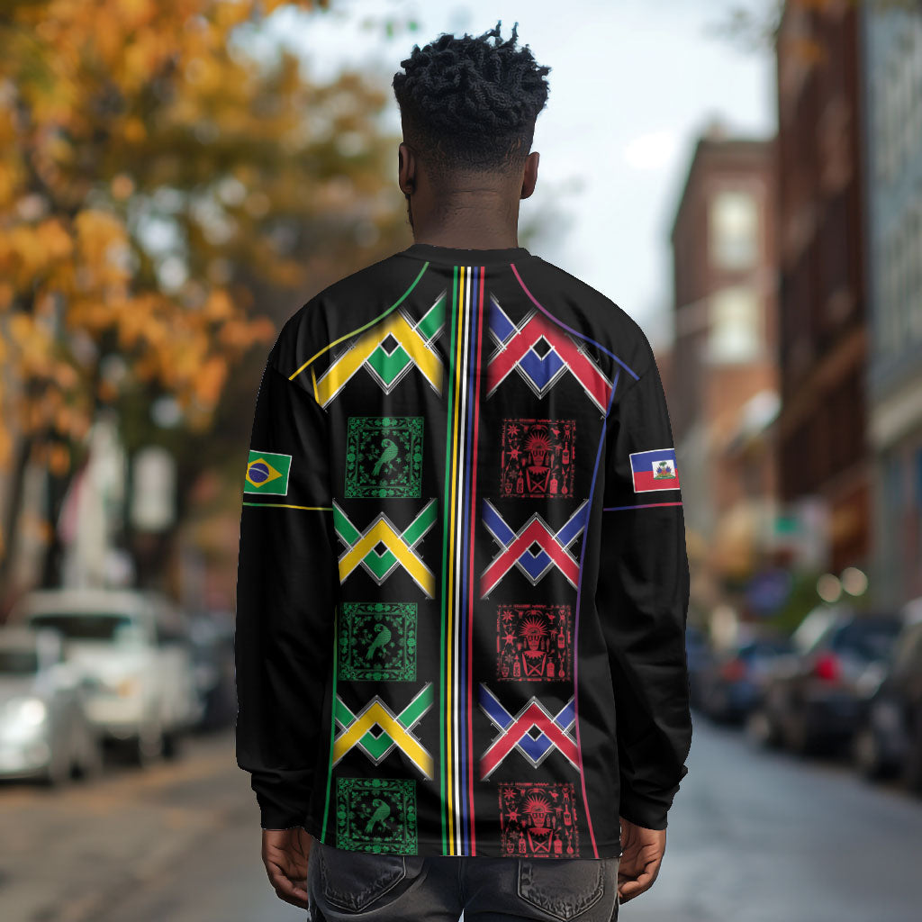 Custom Brazil And Haiti Football Long Sleeve Shirt Mix Brazilian Haitian Roots