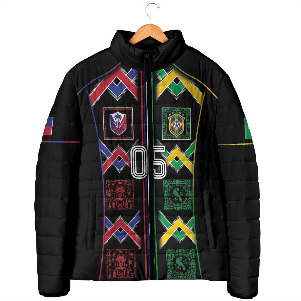 Custom Brazil And Haiti Football Padded Jacket Mix Brazilian Haitian Roots