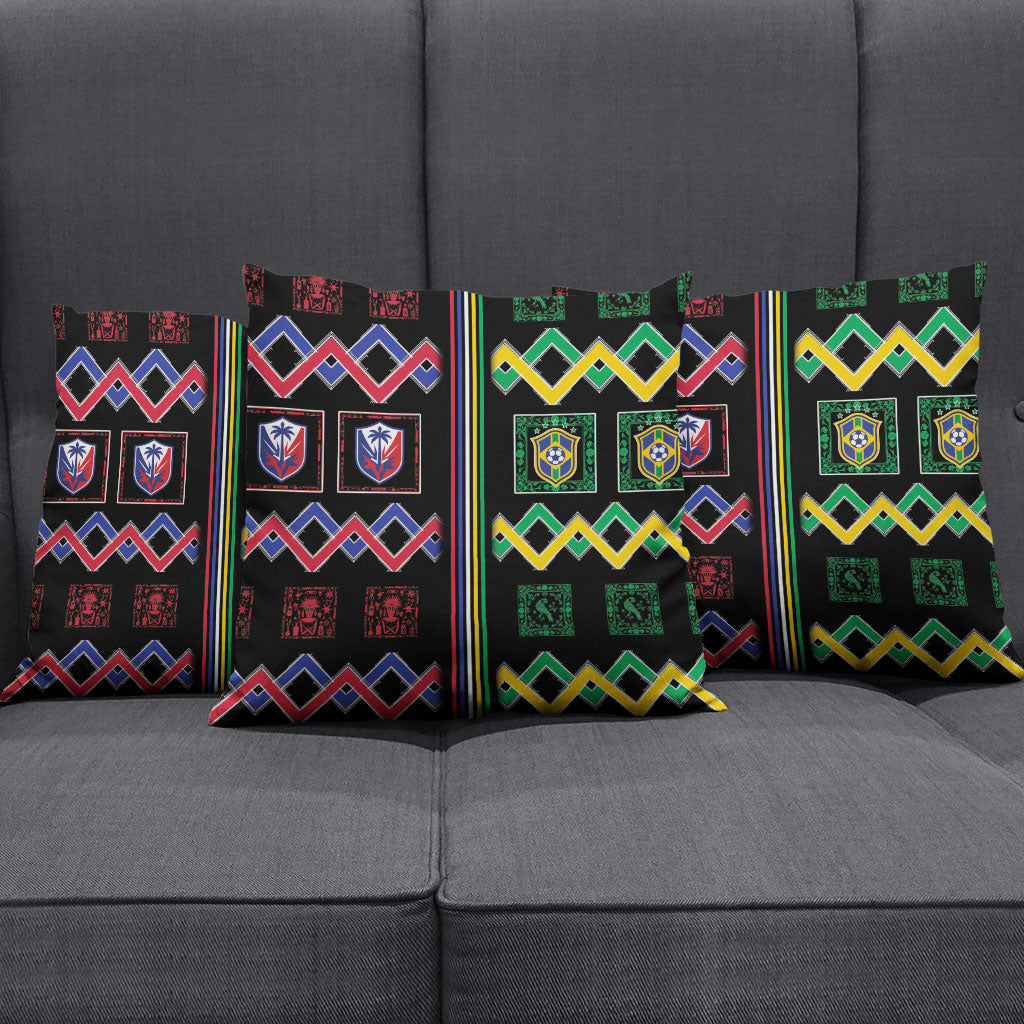 Brazil And Haiti Football Pillow Cover Mix Brazilian Haitian Roots