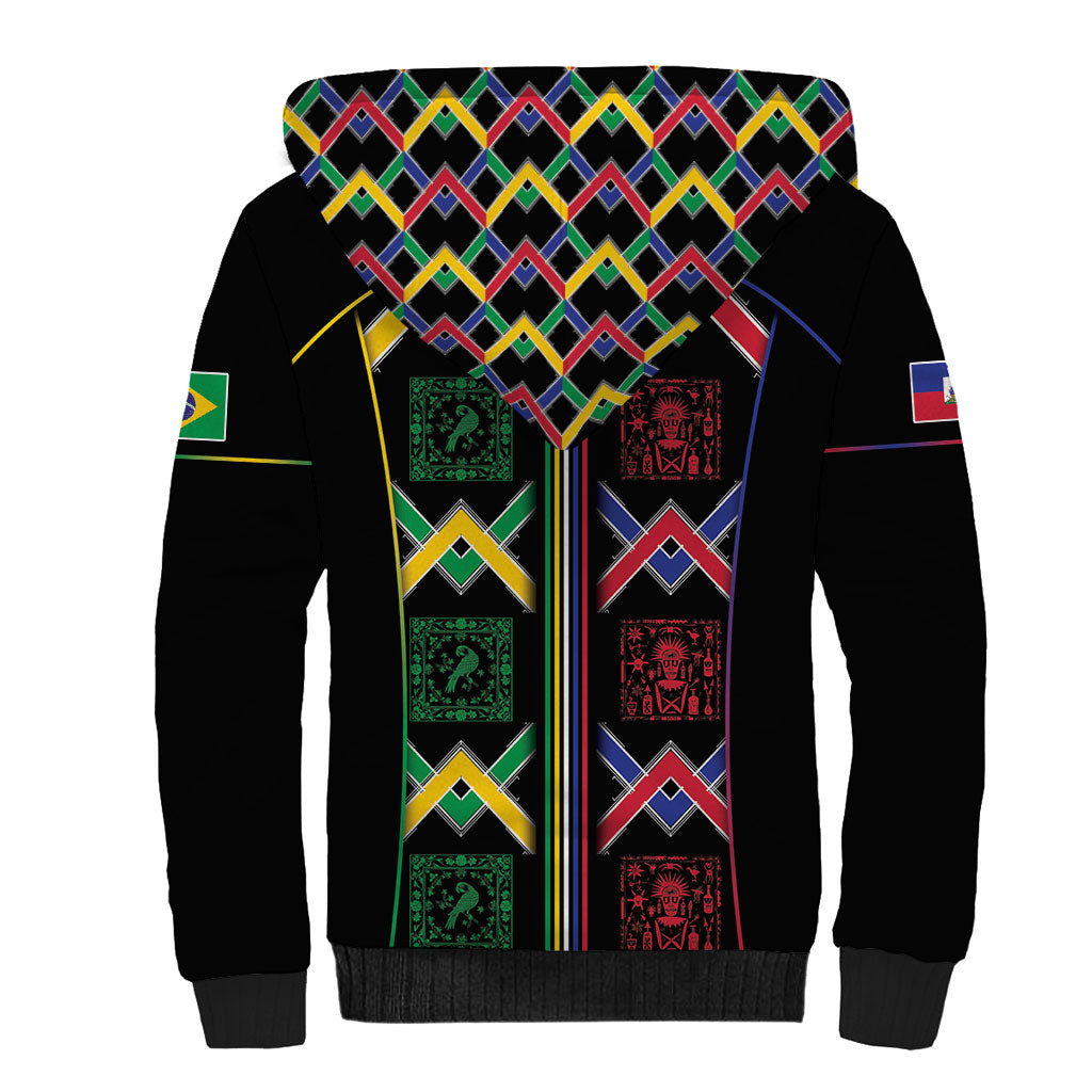 Custom Brazil And Haiti Football Sherpa Hoodie Mix Brazilian Haitian Roots
