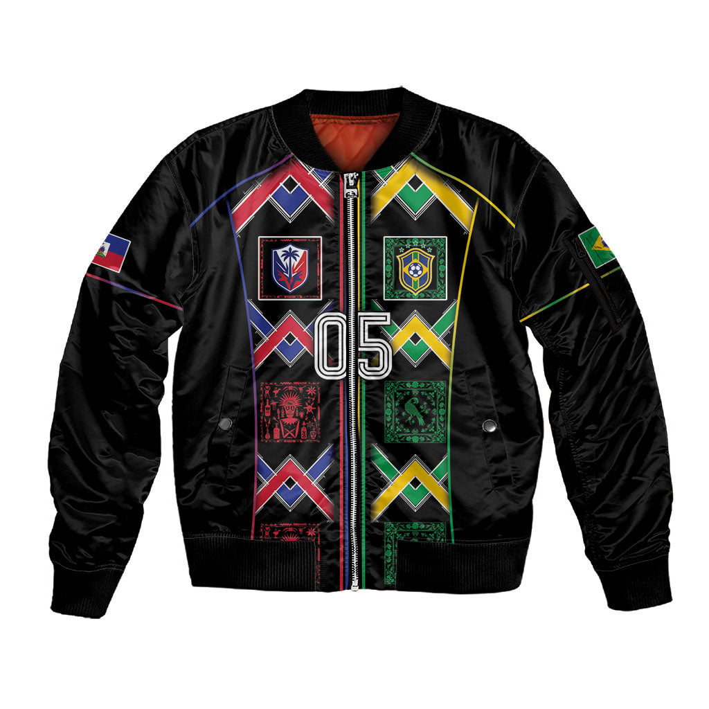 Custom Brazil And Haiti Football Sleeve Zip Bomber Jacket Mix Brazilian Haitian Roots
