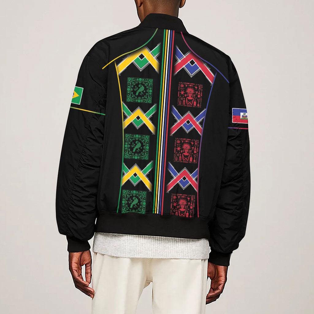Custom Brazil And Haiti Football Sleeve Zip Bomber Jacket Mix Brazilian Haitian Roots