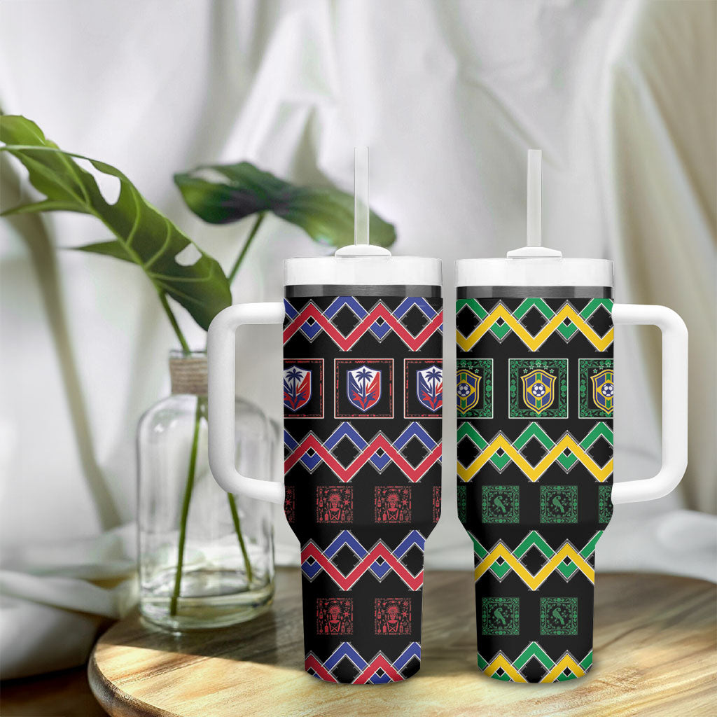 Brazil And Haiti Football Tumbler With Handle Mix Brazilian Haitian Roots