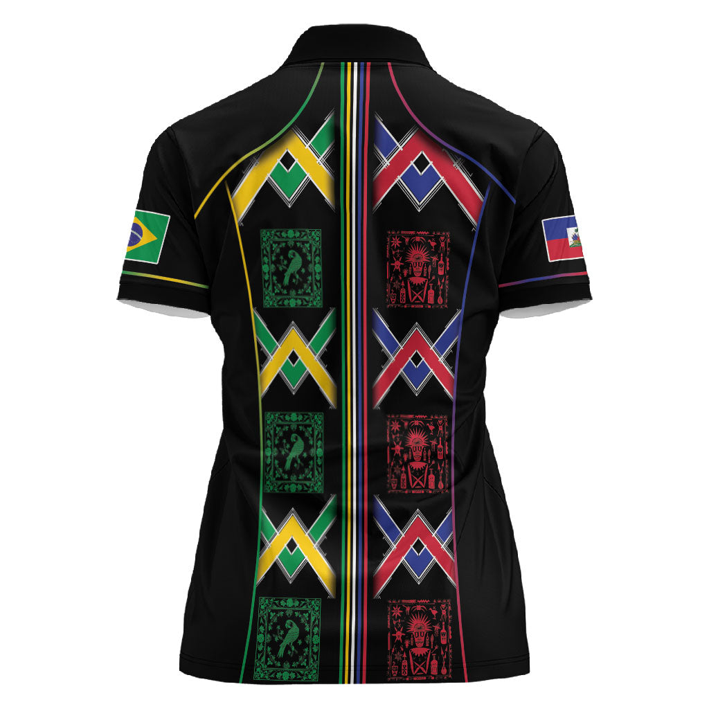 Custom Brazil And Haiti Football Women Polo Shirt Mix Brazilian Haitian Roots