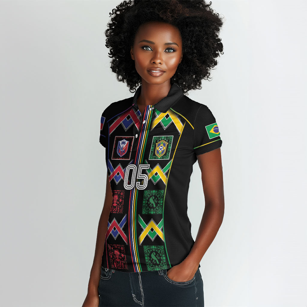Custom Brazil And Haiti Football Women Polo Shirt Mix Brazilian Haitian Roots