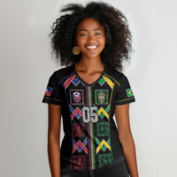 Custom Brazil And Haiti Football Women V-Neck T-Shirt Mix Brazilian Haitian Roots