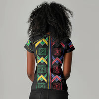 Custom Brazil And Haiti Football Women V-Neck T-Shirt Mix Brazilian Haitian Roots