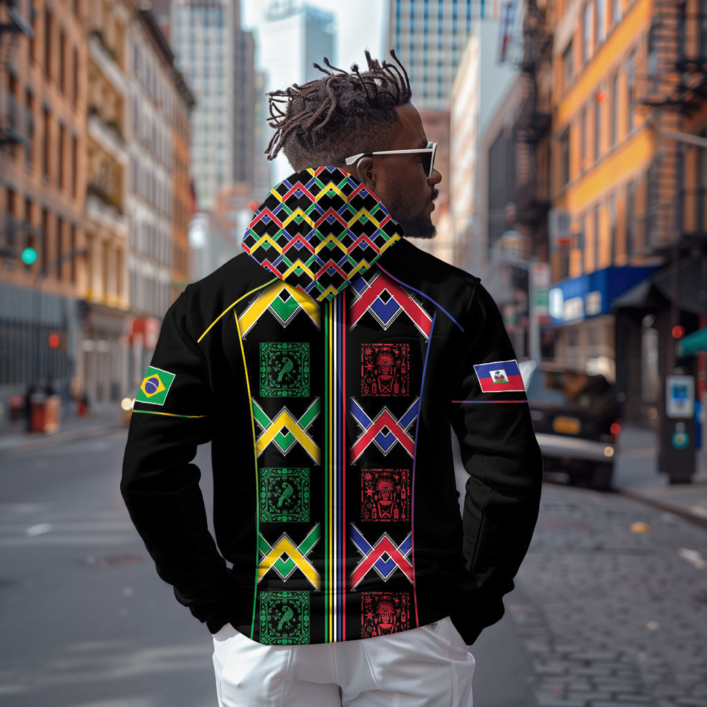Custom Brazil And Haiti Football Zip Hoodie Mix Brazilian Haitian Roots