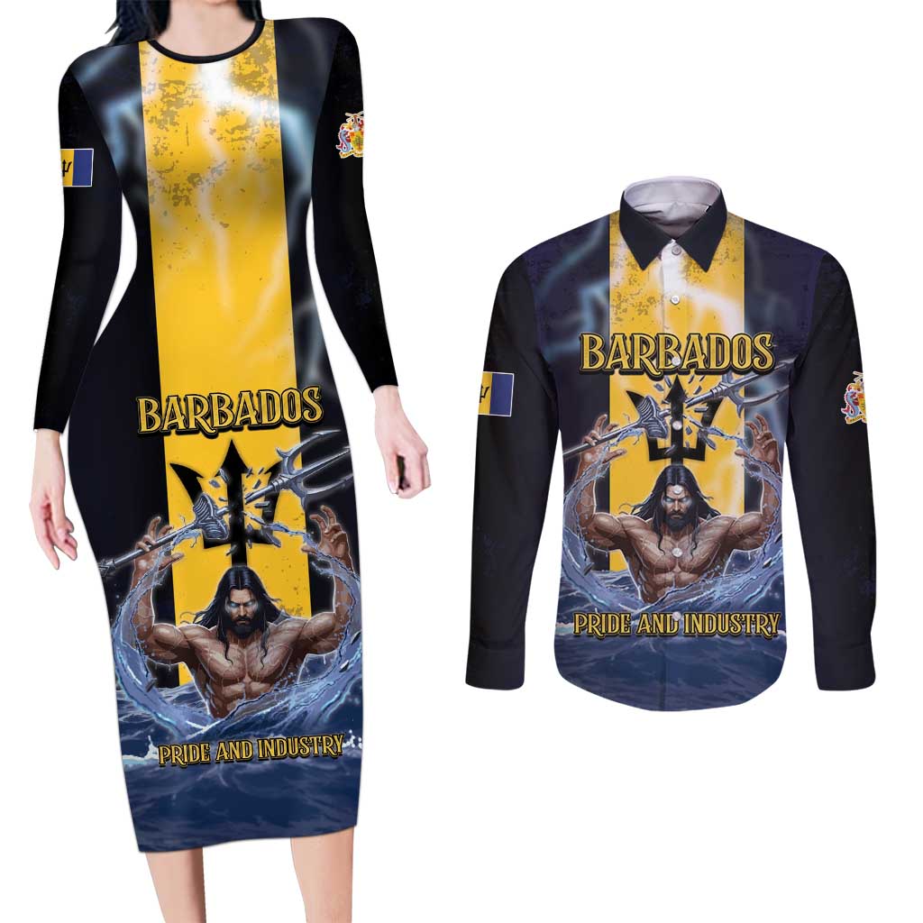 Personalized Barbados Couples Matching Long Sleeve Bodycon Dress and Long Sleeve Button Shirt Pride And Industry - Wonder Print Shop