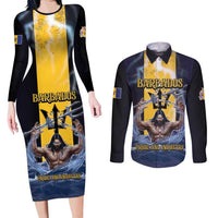 Personalized Barbados Couples Matching Long Sleeve Bodycon Dress and Long Sleeve Button Shirt Pride And Industry - Wonder Print Shop