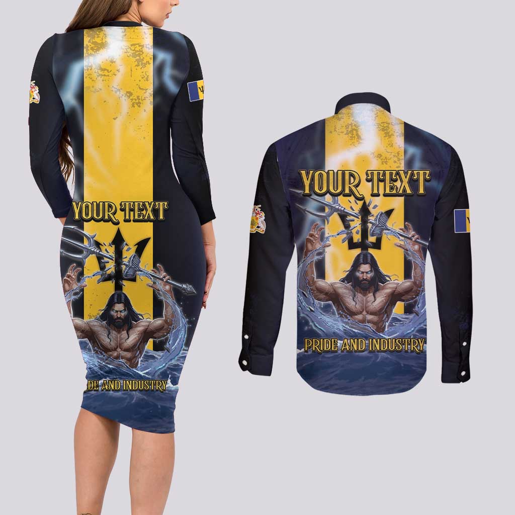 Personalized Barbados Couples Matching Long Sleeve Bodycon Dress and Long Sleeve Button Shirt Pride And Industry - Wonder Print Shop