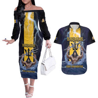 Personalized Barbados Couples Matching Off The Shoulder Long Sleeve Dress and Hawaiian Shirt Pride And Industry - Wonder Print Shop
