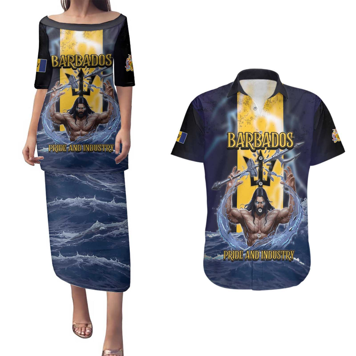 Personalized Barbados Couples Matching Puletasi and Hawaiian Shirt Pride And Industry - Wonder Print Shop