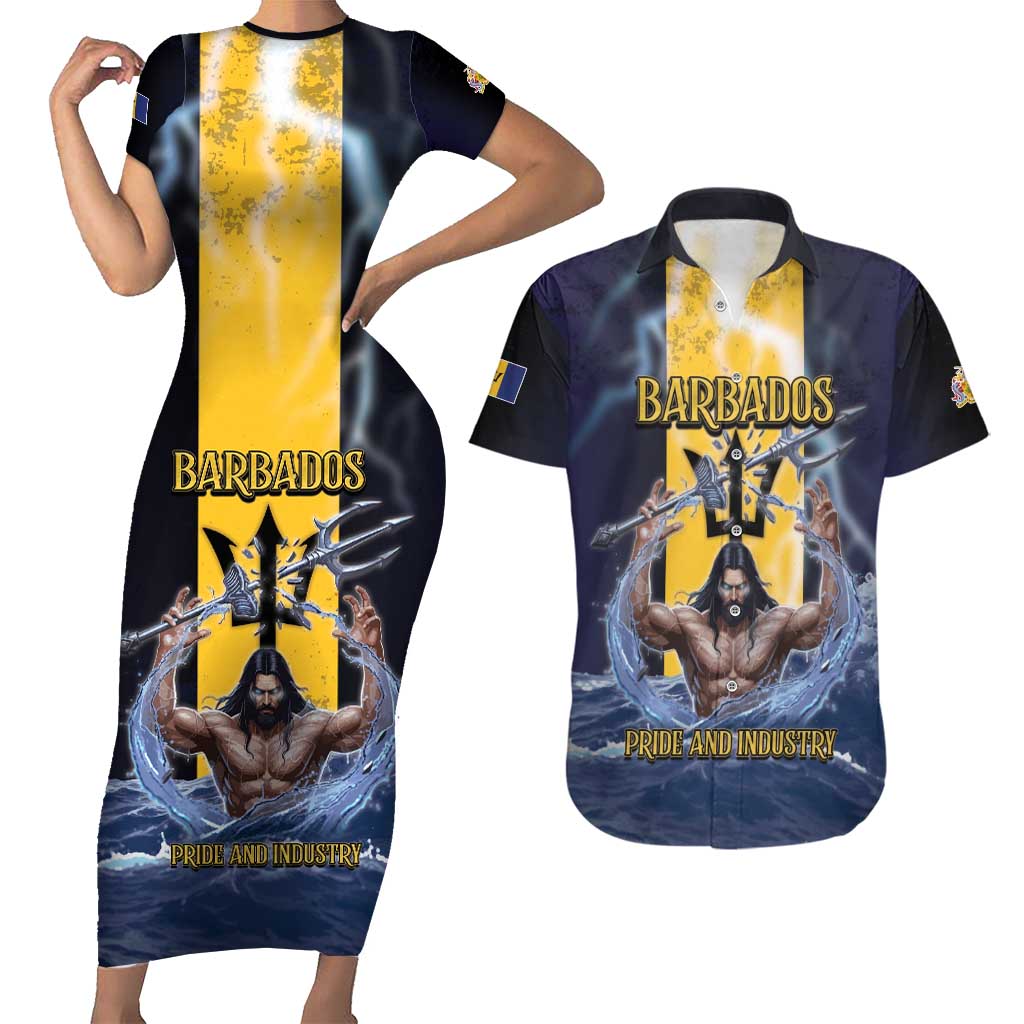 Personalized Barbados Couples Matching Short Sleeve Bodycon Dress and Hawaiian Shirt Pride And Industry - Wonder Print Shop