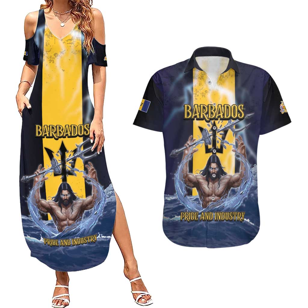 Personalized Barbados Couples Matching Summer Maxi Dress and Hawaiian Shirt Pride And Industry - Wonder Print Shop