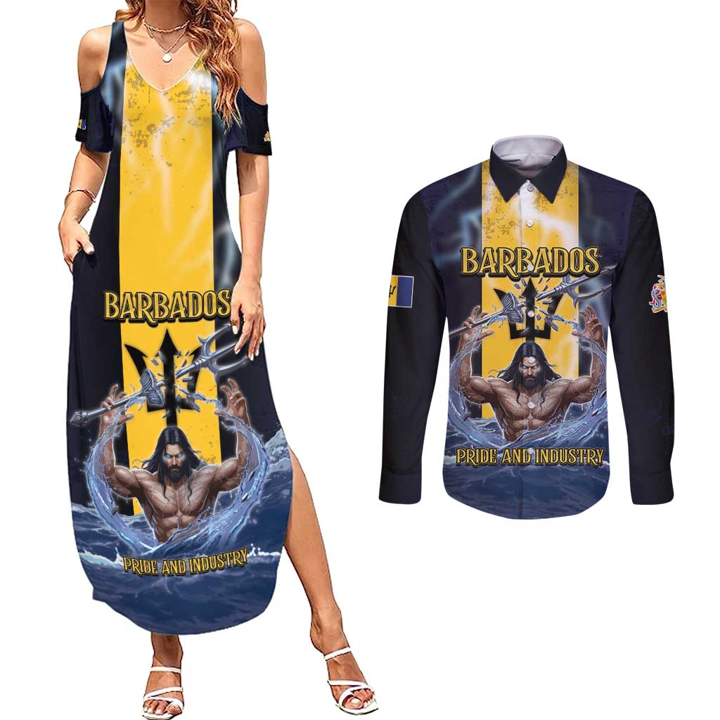 Personalized Barbados Couples Matching Summer Maxi Dress and Long Sleeve Button Shirt Pride And Industry - Wonder Print Shop
