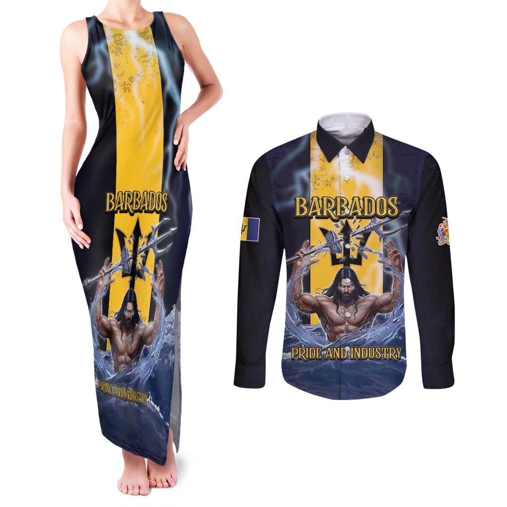 Personalized Barbados Couples Matching Tank Maxi Dress and Long Sleeve Button Shirt Pride And Industry - Wonder Print Shop