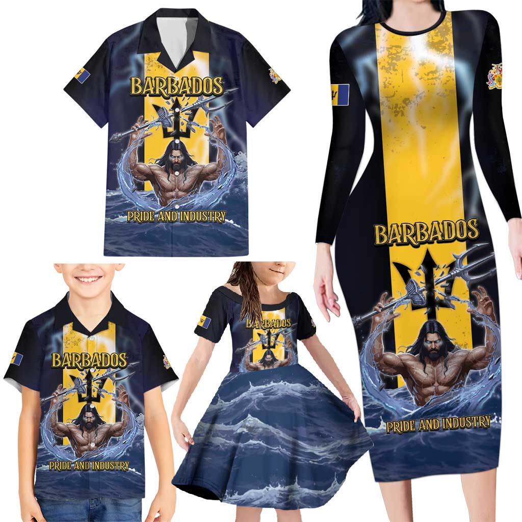 Personalized Barbados Family Matching Long Sleeve Bodycon Dress and Hawaiian Shirt Pride And Industry - Wonder Print Shop