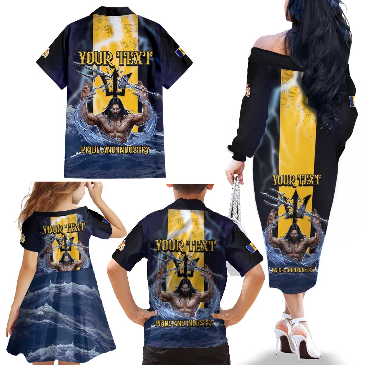 Personalized Barbados Family Matching Off The Shoulder Long Sleeve Dress and Hawaiian Shirt Pride And Industry - Wonder Print Shop