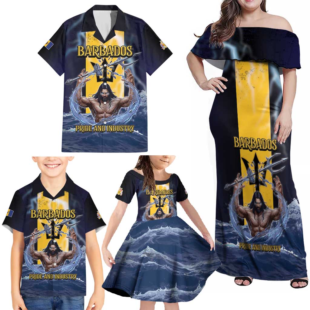 Personalized Barbados Family Matching Off Shoulder Maxi Dress and Hawaiian Shirt Pride And Industry - Wonder Print Shop