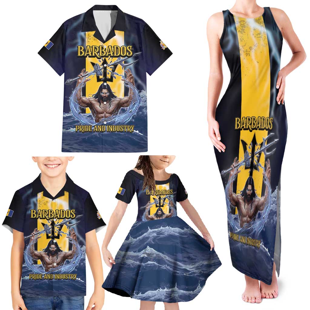 Personalized Barbados Family Matching Tank Maxi Dress and Hawaiian Shirt Pride And Industry - Wonder Print Shop