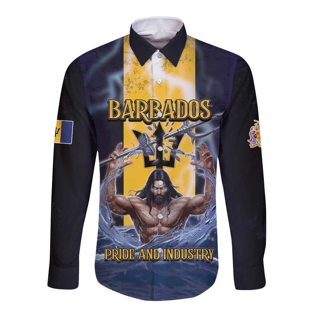 Personalized Barbados Long Sleeve Button Shirt Pride And Industry - Wonder Print Shop