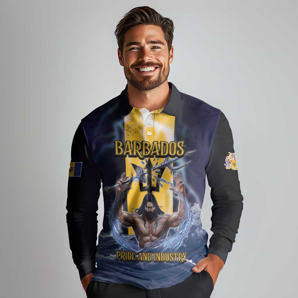 Personalized Barbados Long Sleeve Polo Shirt Pride And Industry - Wonder Print Shop