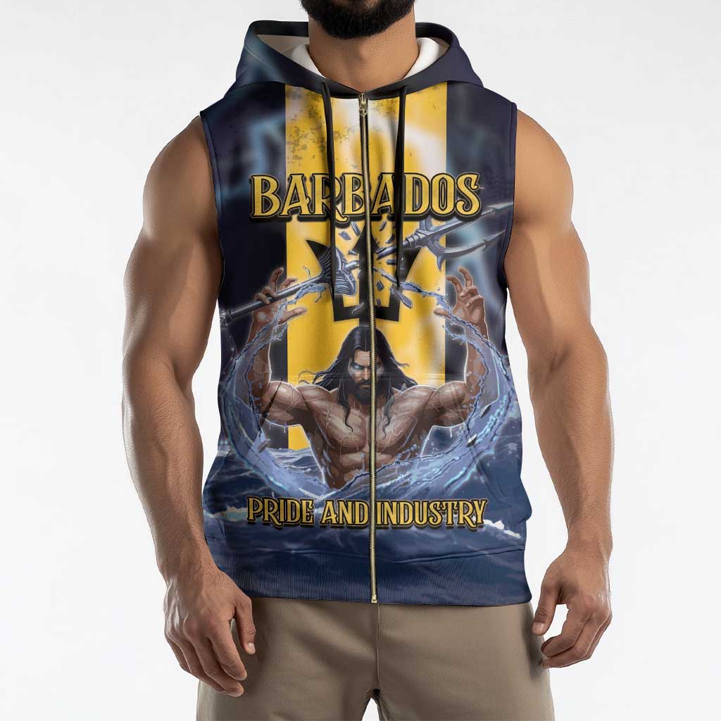Personalized Barbados Sleeveless Zip Hoodie Pride And Industry - Wonder Print Shop