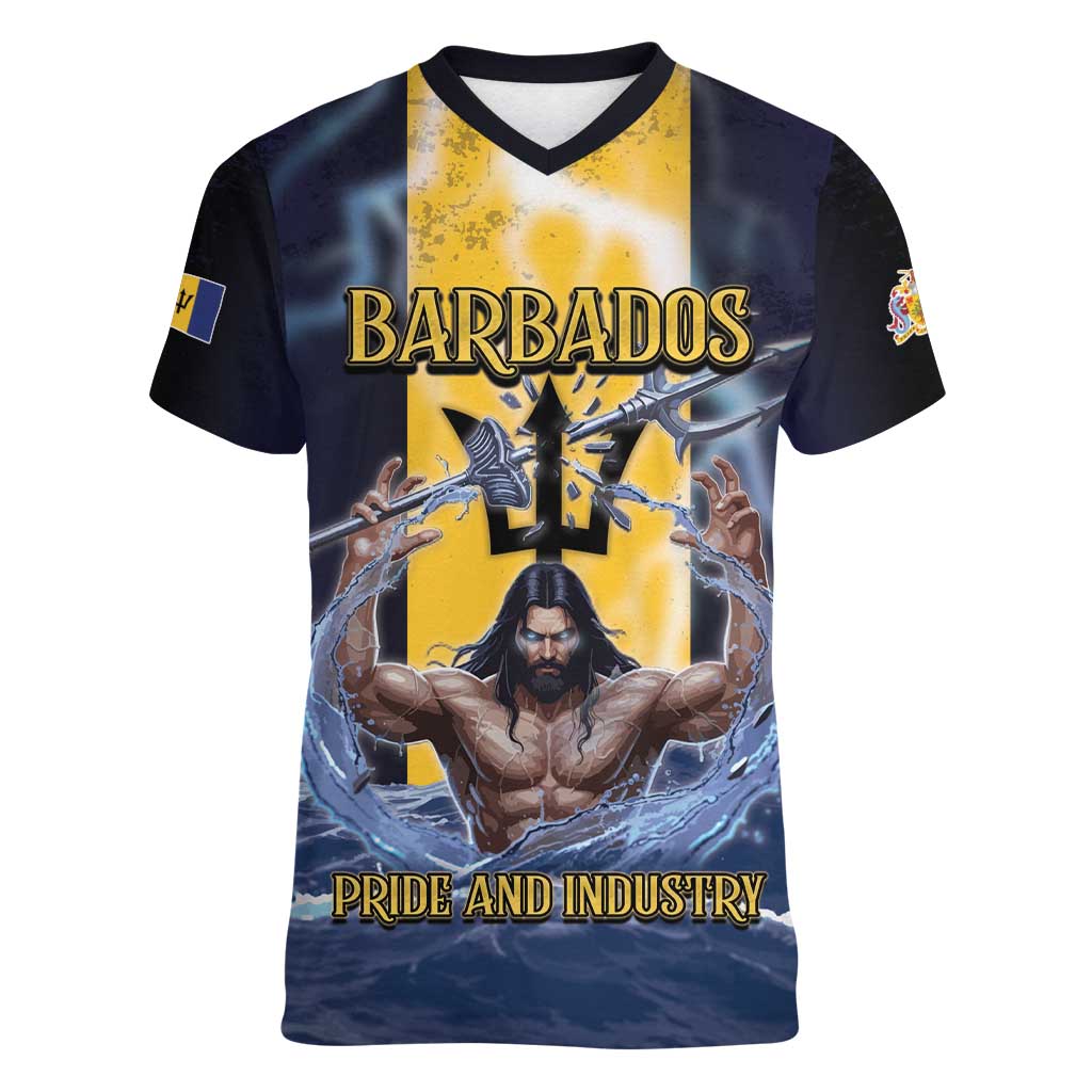 Personalized Barbados Women V-Neck T-Shirt Pride And Industry - Wonder Print Shop