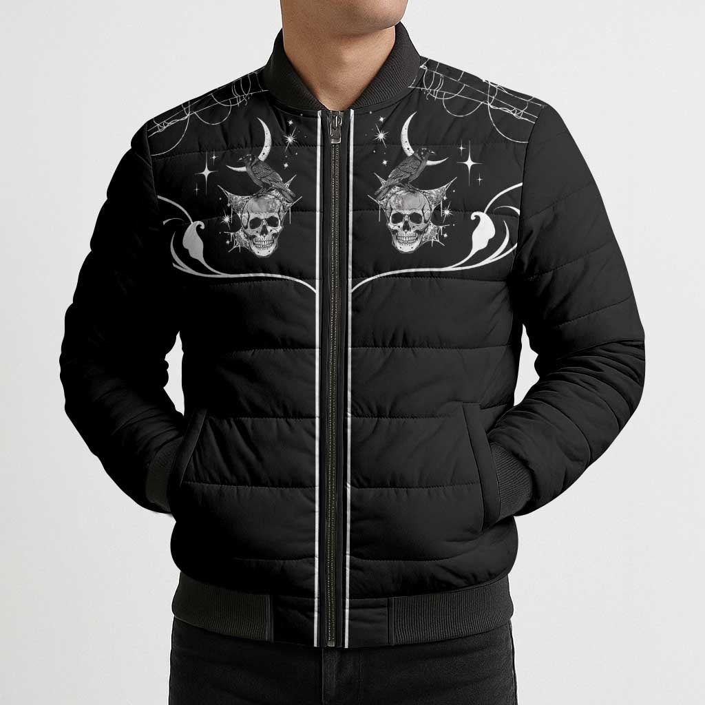 Skull Cowboy Bomber Puffer Jacket Western Yoke Style - Wonder Print Shop