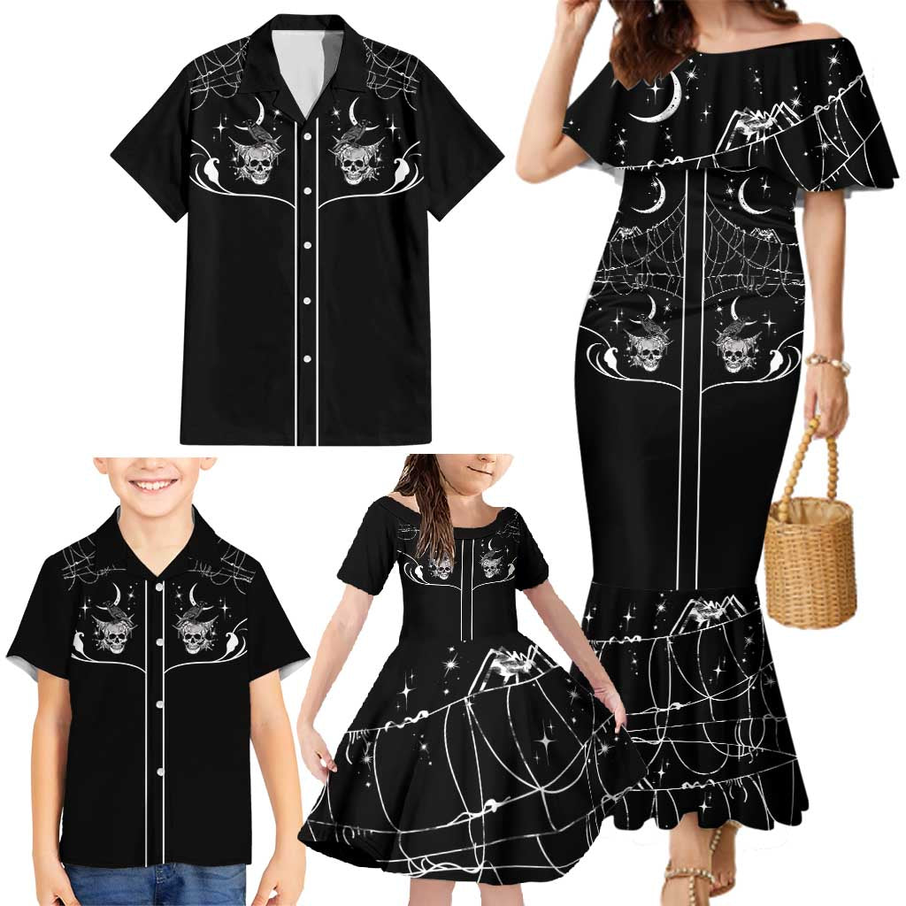 Skull Cowboy Family Matching Mermaid Dress and Hawaiian Shirt Western Yoke Style - Wonder Print Shop