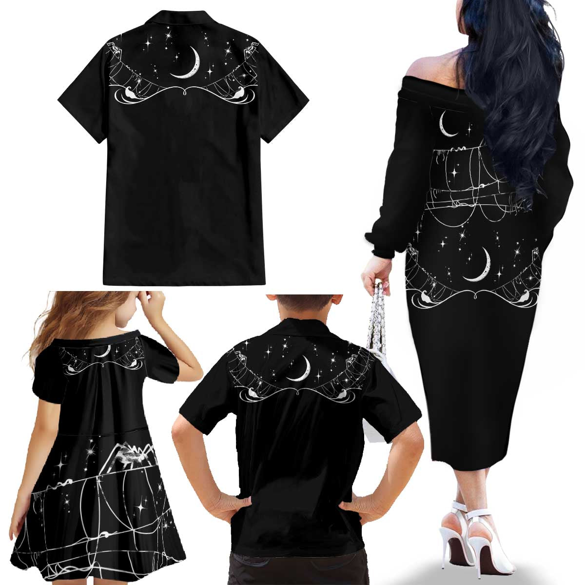 Skull Cowboy Family Matching Off The Shoulder Long Sleeve Dress and Hawaiian Shirt Western Yoke Style - Wonder Print Shop