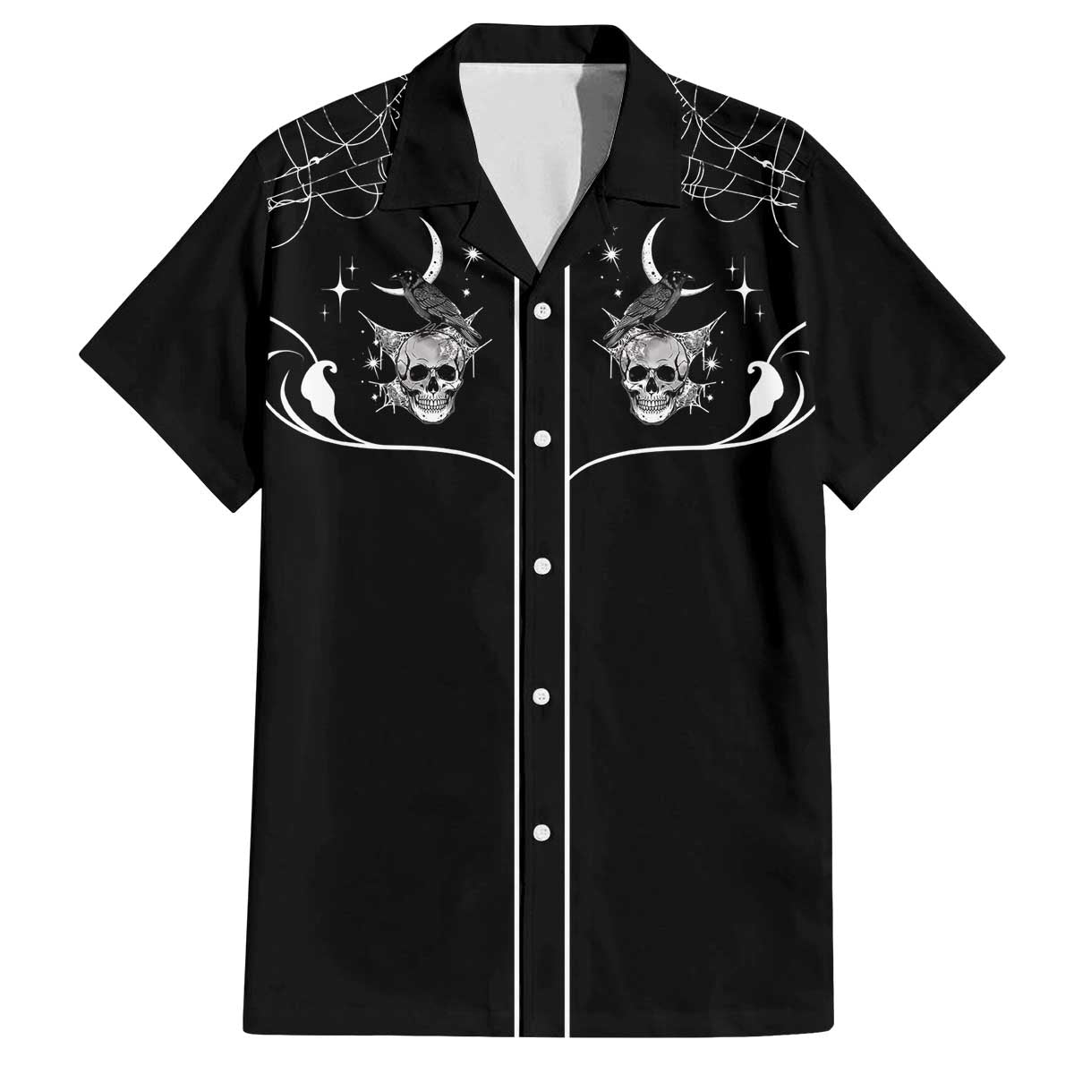 Skull Cowboy Family Matching Off The Shoulder Long Sleeve Dress and Hawaiian Shirt Western Yoke Style - Wonder Print Shop