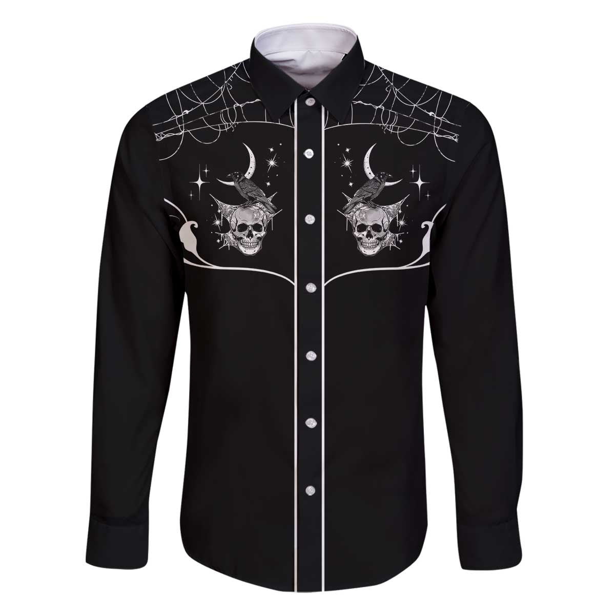 Skull Cowboy Family Matching Off The Shoulder Long Sleeve Dress and Hawaiian Shirt Western Yoke Style - Wonder Print Shop