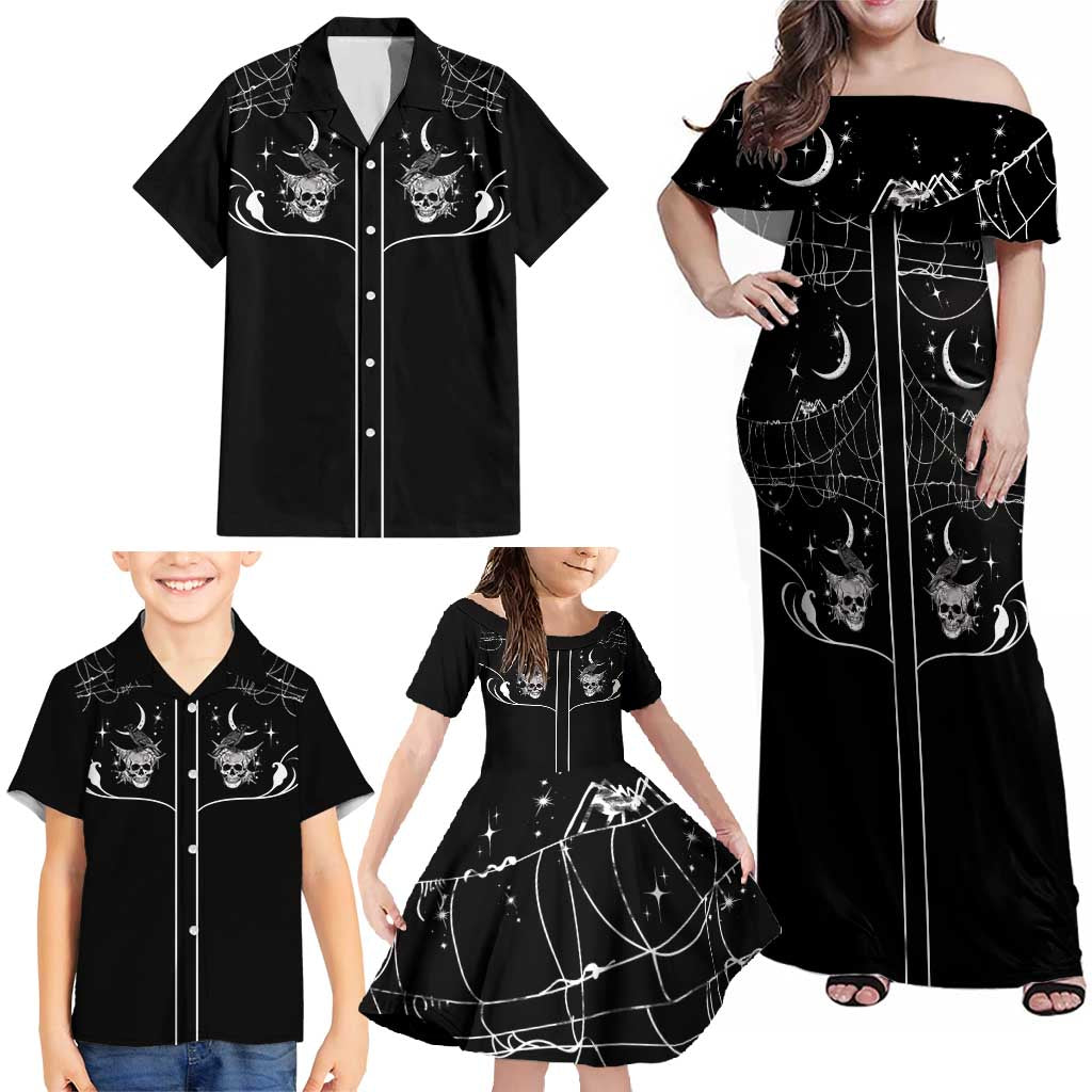 Skull Cowboy Family Matching Off Shoulder Maxi Dress and Hawaiian Shirt Western Yoke Style - Wonder Print Shop