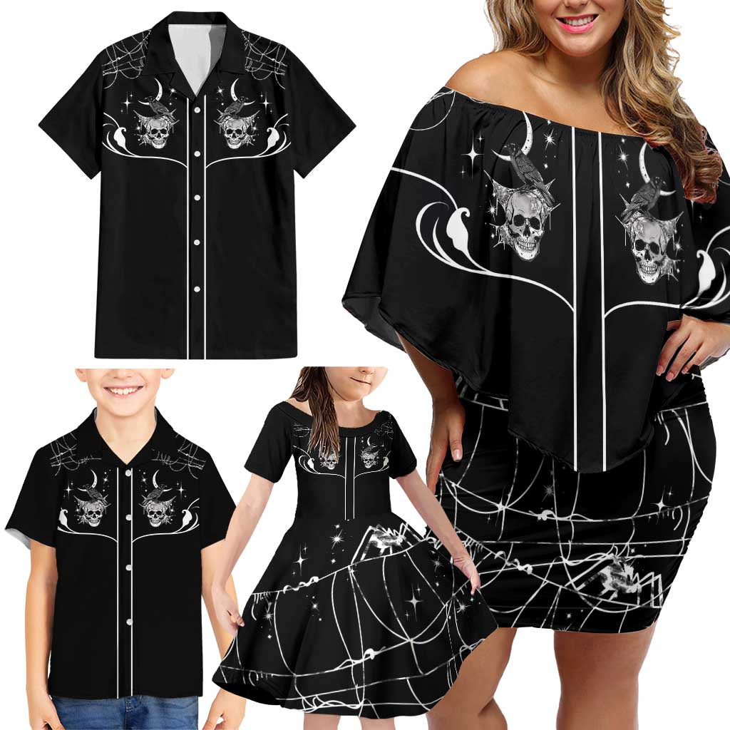 Skull Cowboy Family Matching Off Shoulder Short Dress and Hawaiian Shirt Western Yoke Style - Wonder Print Shop