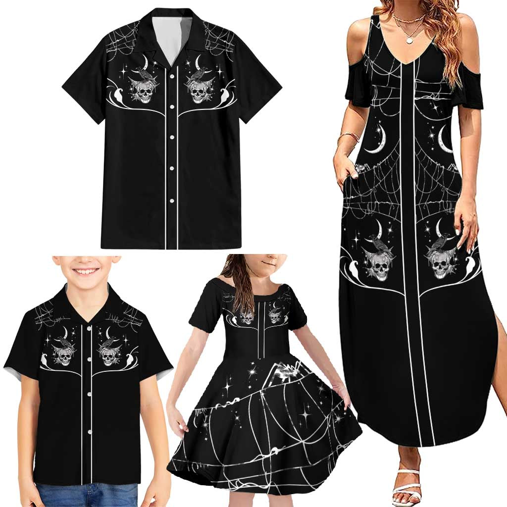 Skull Cowboy Family Matching Summer Maxi Dress and Hawaiian Shirt Western Yoke Style - Wonder Print Shop