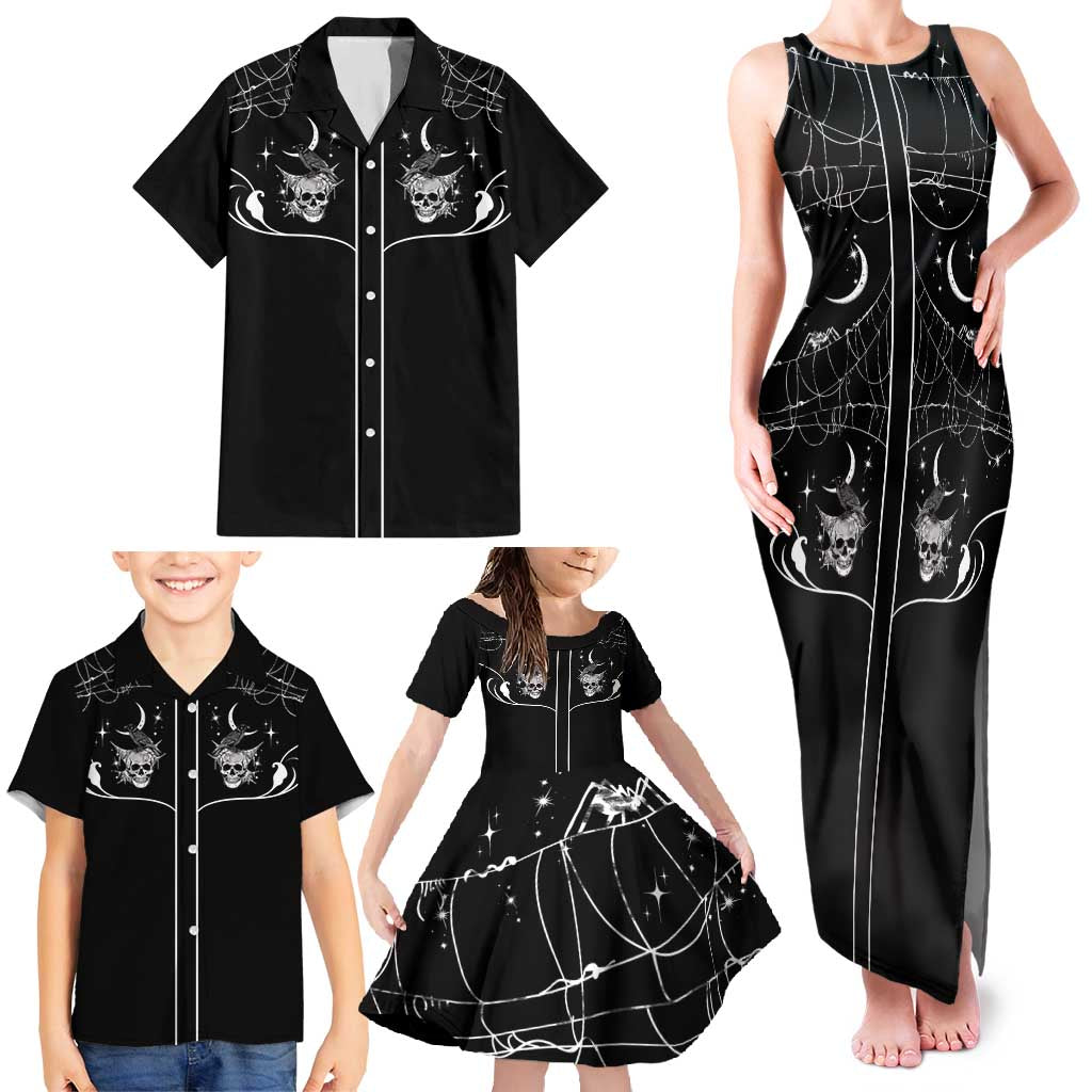 Skull Cowboy Family Matching Tank Maxi Dress and Hawaiian Shirt Western Yoke Style - Wonder Print Shop