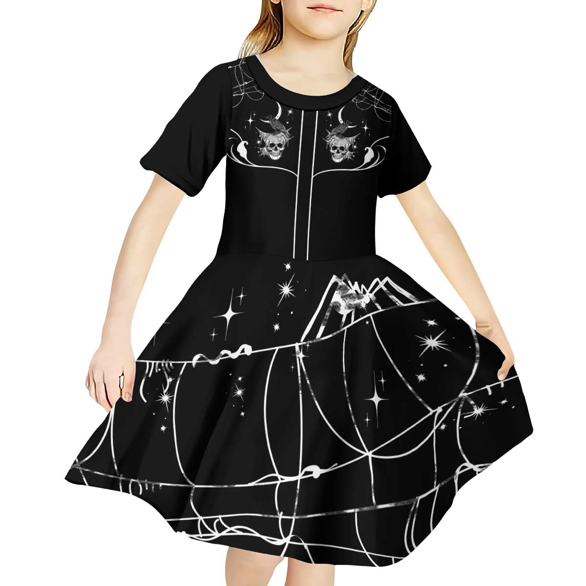 Skull Cowboy Kid Short Sleeve Dress Western Yoke Style - Wonder Print Shop