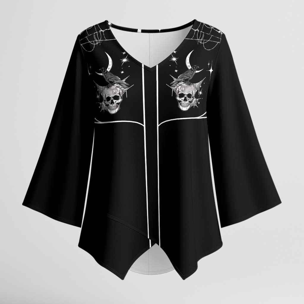 Skull Cowboy Kimono Sleeve Blouse Western Yoke Style - Wonder Print Shop