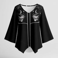 Skull Cowboy Kimono Sleeve Blouse Western Yoke Style - Wonder Print Shop