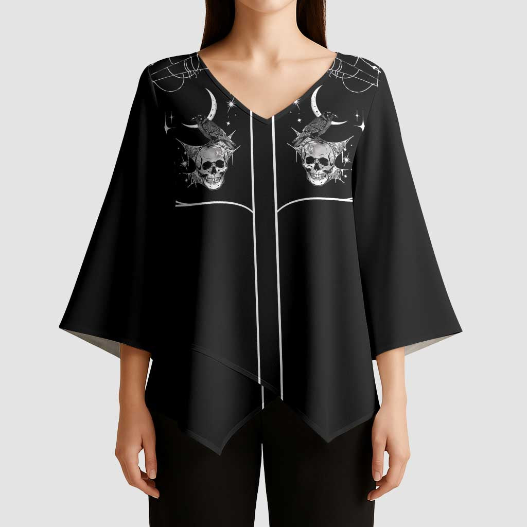 Skull Cowboy Kimono Sleeve Blouse Western Yoke Style - Wonder Print Shop