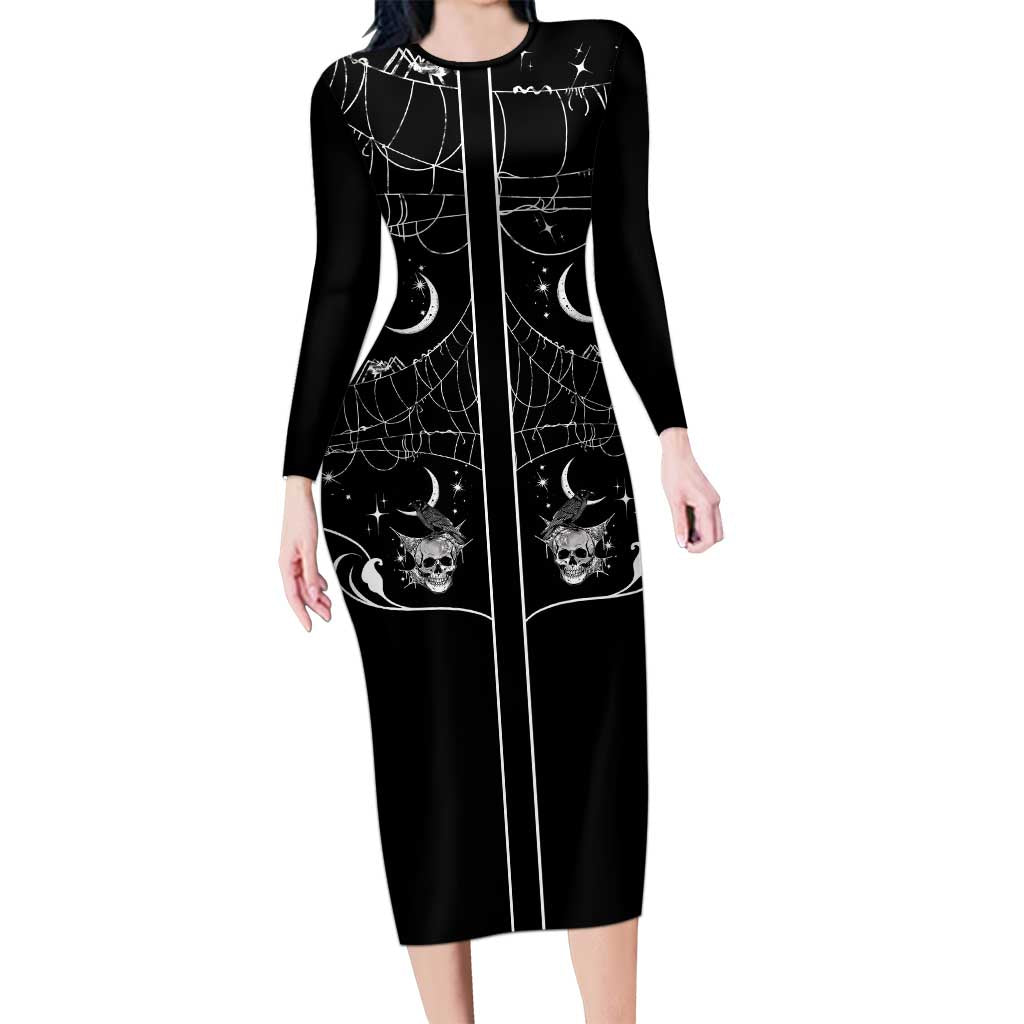 Skull Cowboy Long Sleeve Bodycon Dress Western Yoke Style - Wonder Print Shop