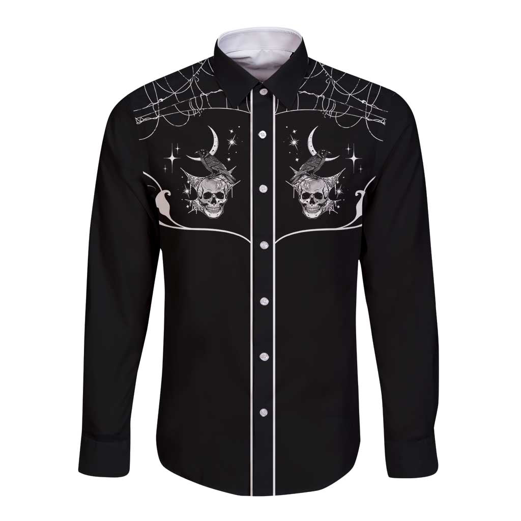 Skull Cowboy Long Sleeve Button Shirt Western Yoke Style - Wonder Print Shop
