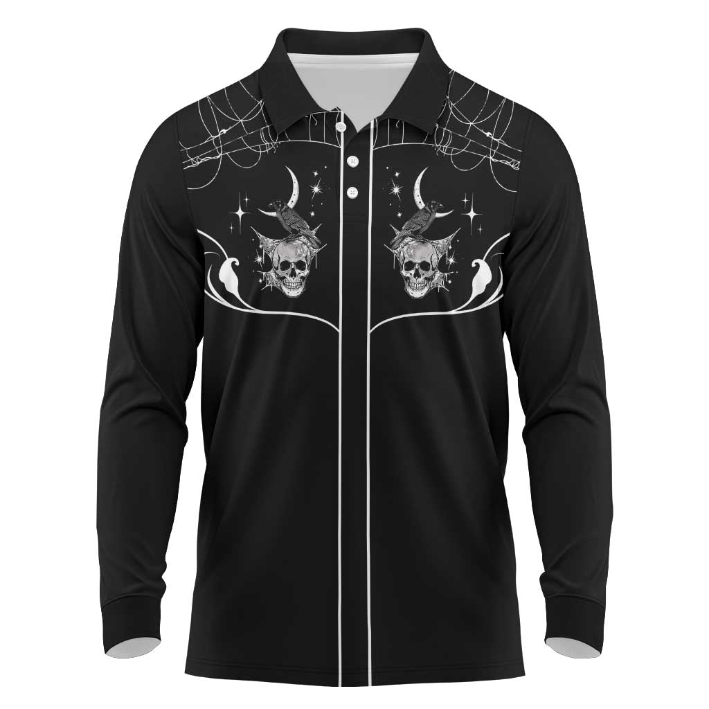Skull Cowboy Long Sleeve Polo Shirt Western Yoke Style - Wonder Print Shop
