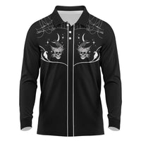 Skull Cowboy Long Sleeve Polo Shirt Western Yoke Style - Wonder Print Shop