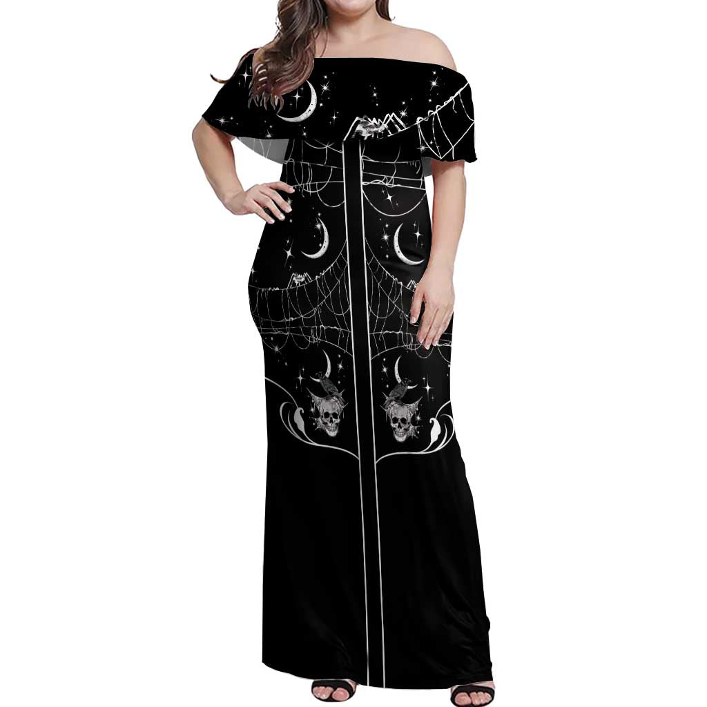Skull Cowboy Off Shoulder Maxi Dress Western Yoke Style - Wonder Print Shop
