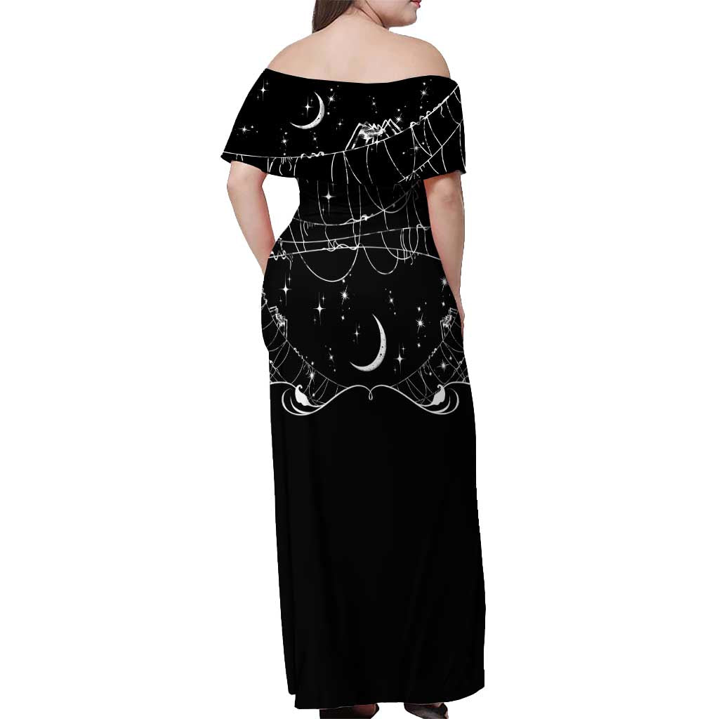 Skull Cowboy Off Shoulder Maxi Dress Western Yoke Style - Wonder Print Shop