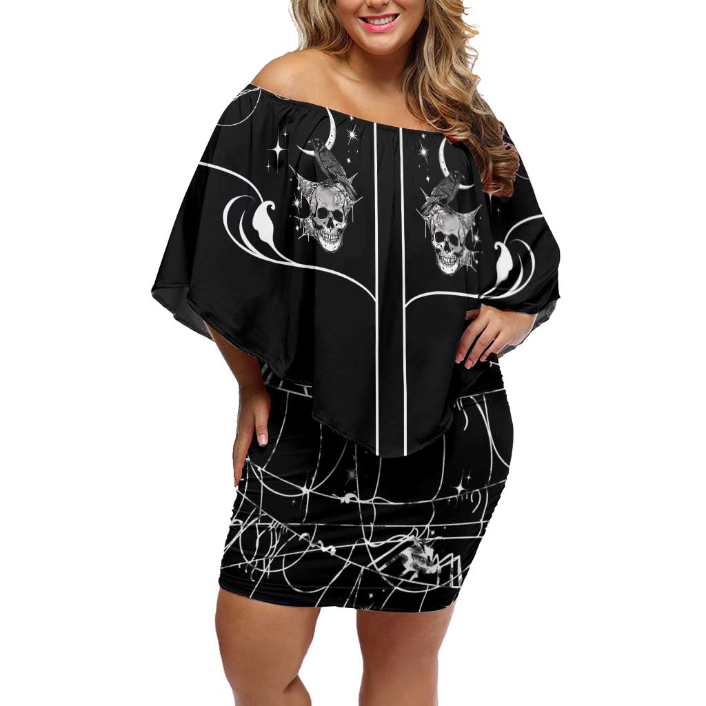 Skull Cowboy Off Shoulder Short Dress Western Yoke Style - Wonder Print Shop